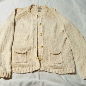 L.L. Bean Cream Cardigan Sweater Classic Knit